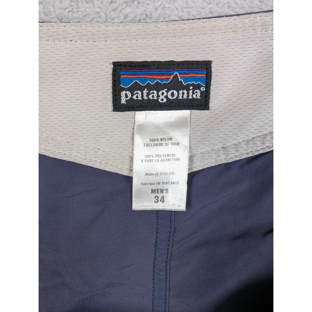 Patagonia Mens Board Shorts Gray Blue Nylon Swim Trunks Size 34 Pocket